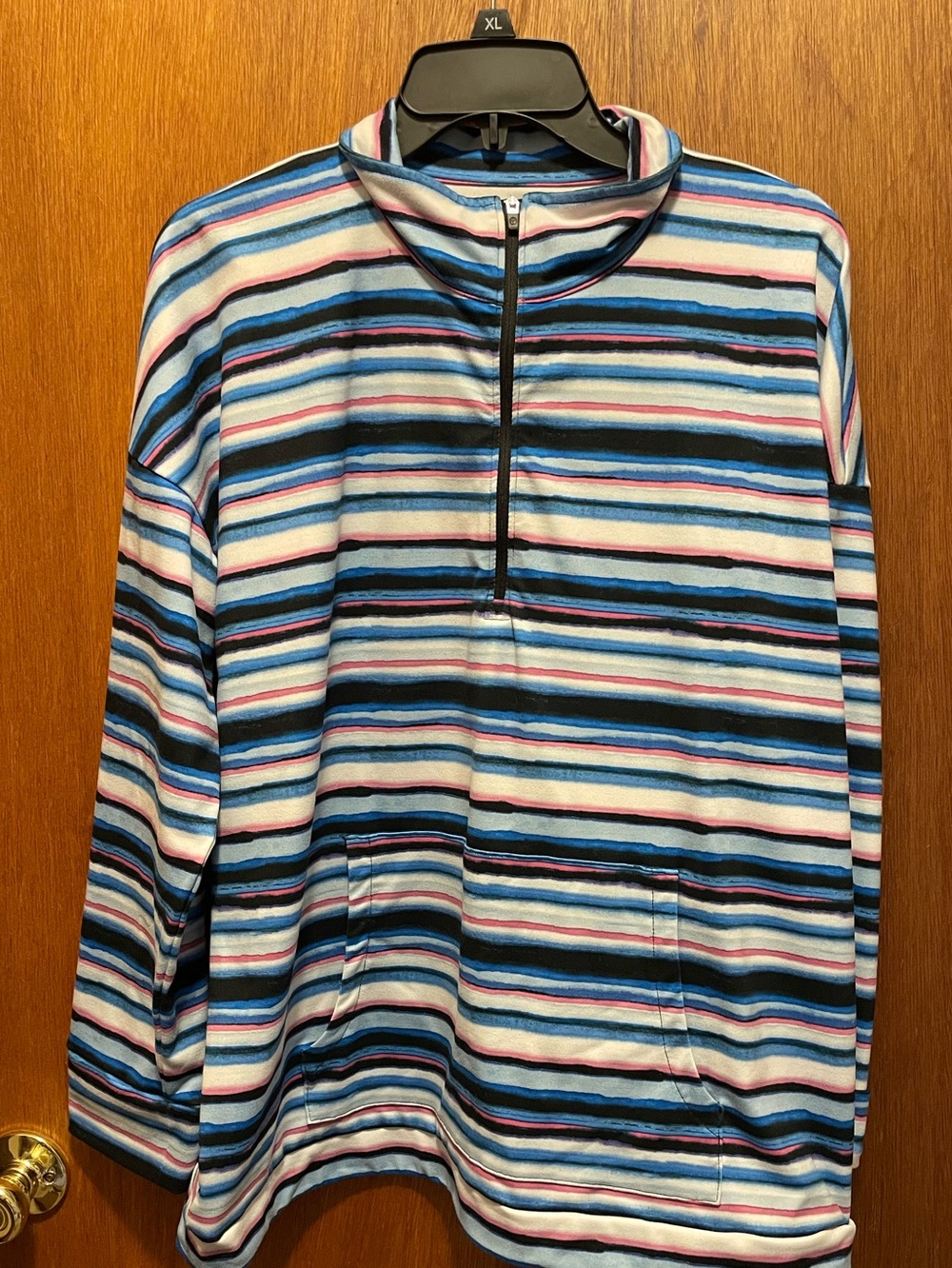 Talbots Cream Top with Blue and Pink Trim